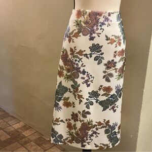 ECI Cream Pencil Skirt with Vibrant Floral Pattern